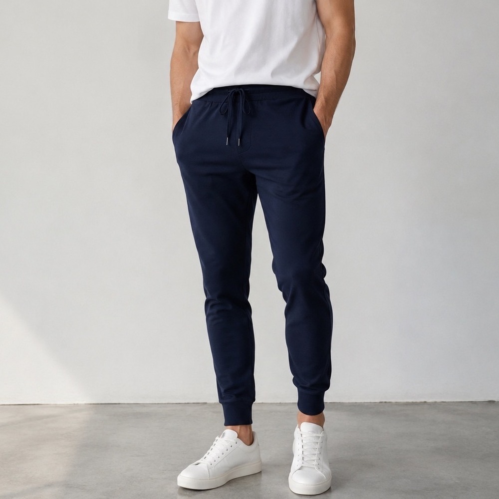 Theory Loft Pant Lounge Fleece HT Large Navy Cotton Casual Travel Athleisure Gym